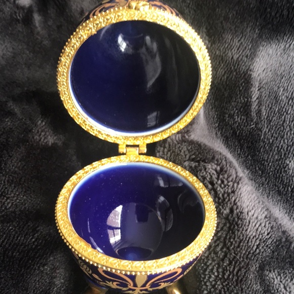 NEW Egg Trinket Box Fabrege Style Blue Gold decorative accent table small - Picture 4 of 8
